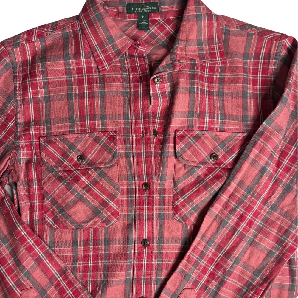 VTG Lauren Jeans Co Ralph Lauren Plaid Shirt Womens Medium Red Grey Cotton‎